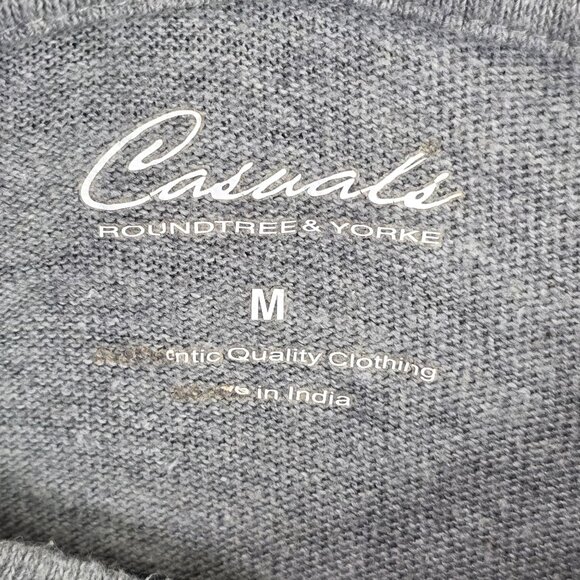 Mens Roundtree & Yorke Casuals Gray Henley Shirt Long Sleeve 100% Cotton Size M - Picture 2 of 8